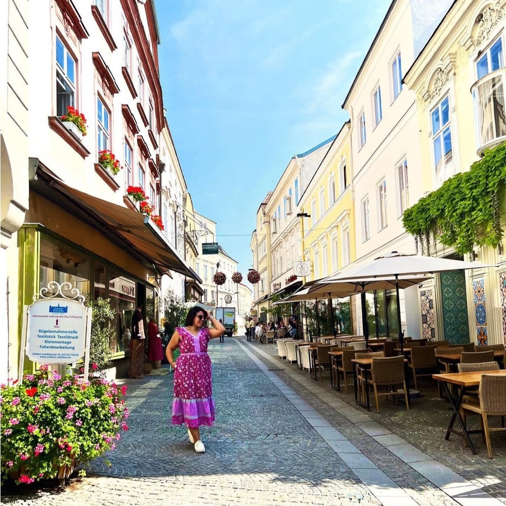 LOFT Purple and Pink Midi Dress